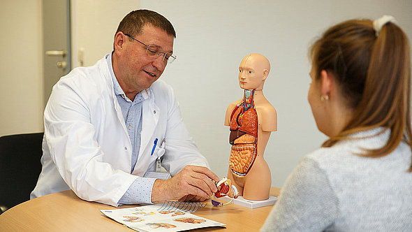 Chefarzt Valery Kravtsunov im Gespräch mit einer Patientin Chefarzt Valery Kravtsunov im Gespräch mit einer Patientin